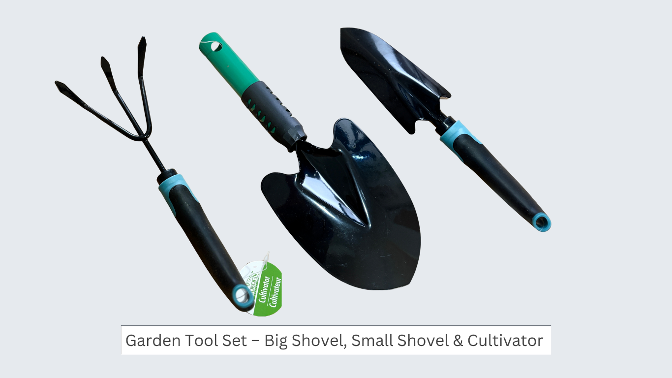 3-Piece Garden Tool Set – Big Shovel, Small Shovel & Cultivator